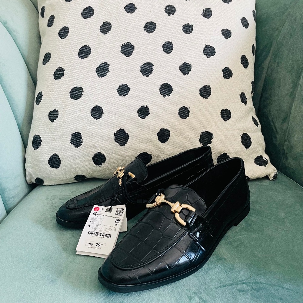 Zara black croc leather loafers - Size 6 - 2544/310/100